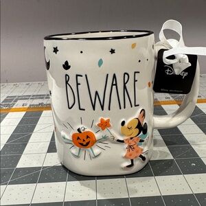 Rae Dunn Disney BEWARE Halloween Mug With Minnie Mouse And Pumpkin NEW